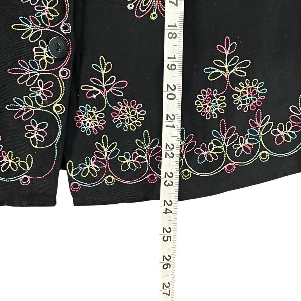 Silkland Y2K Shirt Women S Petite Black Silk Embroider Floral Button Up Boho Art - Picture 8 of 14